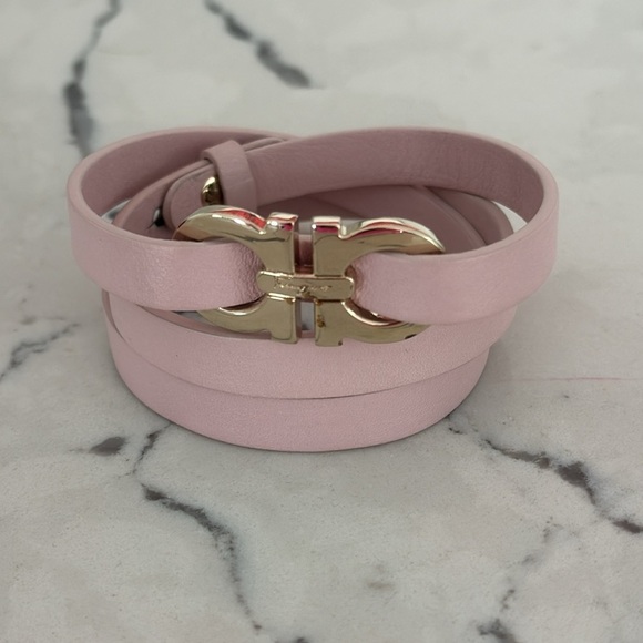 Salvatore Ferragamo Light Pink Leather Bracelet with Silver Hardware - Picture 1 of 6